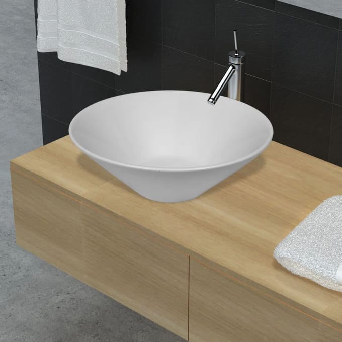 vidaXL - Keramische - wasbak - taps - (wit)