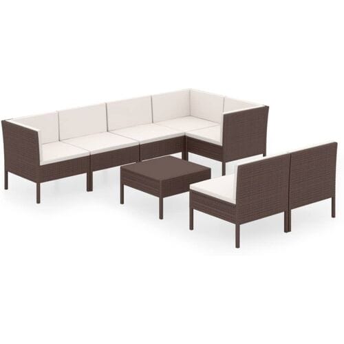 vidaXL - 8-delige - Loungeset - met - kussens - poly - rattan - bruin
