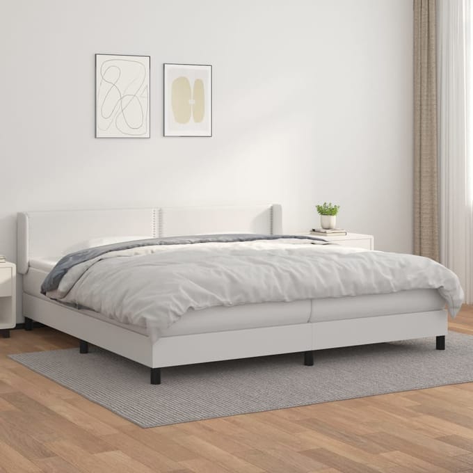 vidaXL - Boxspring - met - matras - kunstleer - wit - 200x200 - cm
