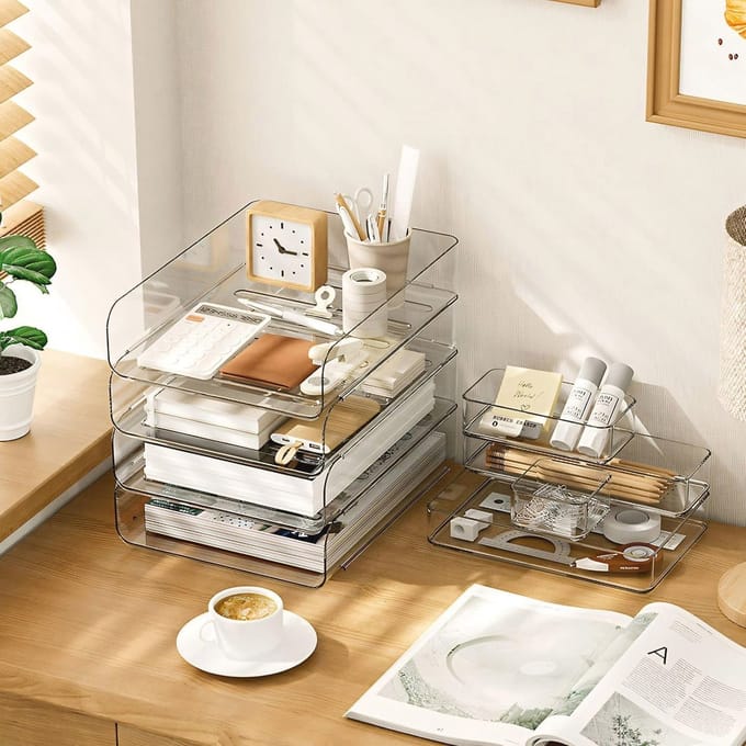 Viertraps opbergmand A4 - multifunctionele brievenbak & documentenlade - stapelbare bureau-organizer van PET-kunststof