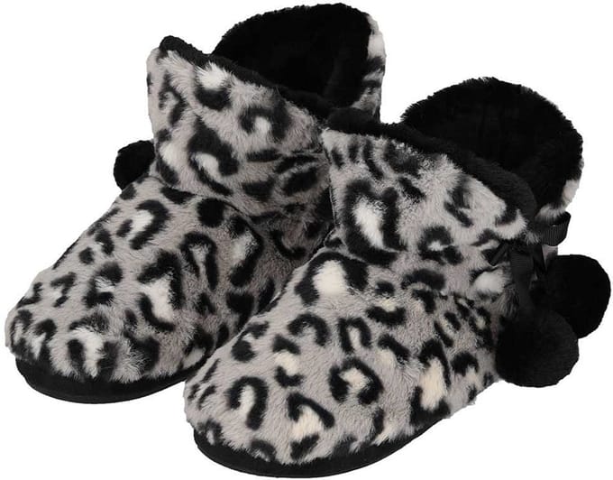 Apollo Pantoffels/sloffen luipaard print - dames - grijs - maat 41-42 - dieren sloffen - hoog