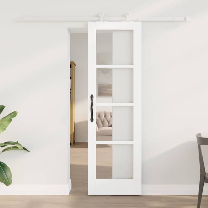 vidaXL - Schuifdeur - ORKDAL - 61 - x - 198,5 - cm - Massief - grenenhout - en - glas - Wit