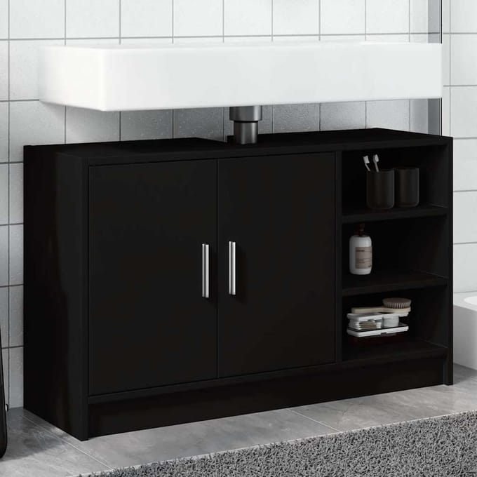 vidaXL - Wastafelkast - 90x29x55 - cm - bewerkt - hout - zwart