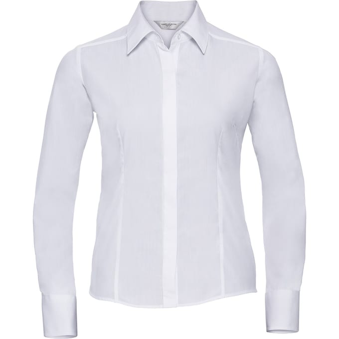 Russell Collection Dames/Dames Poplin Easy-Care Getailleerd overhemd met lange mouwen (Wit)