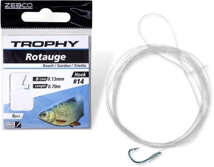 Zebco Trophy Roach Hook-to-Nylon 70cm (8 pcs) Hook Blue - Maat : 16