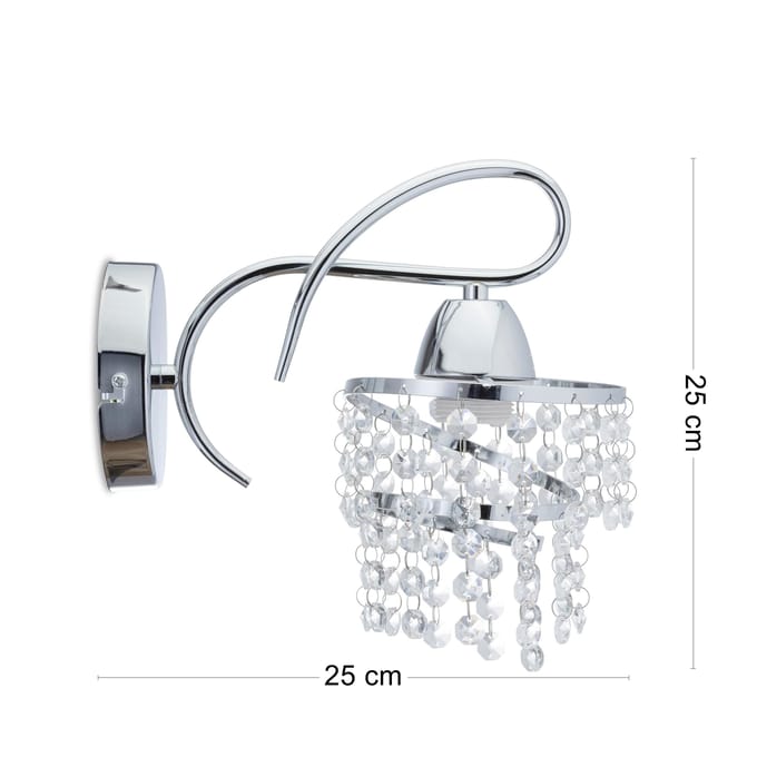 Crystal - Wandlamp - Chroom staal - Spiraalvormige kap - Kristalaccenten - E27 fitting - Modern design