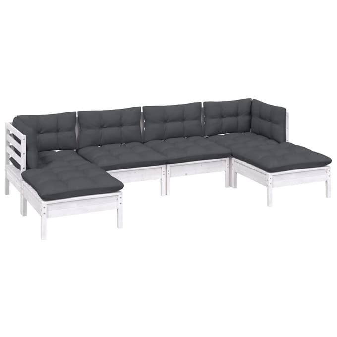 vidaXL - 6-delige - Loungeset - met - kussens - grenenhout - wit