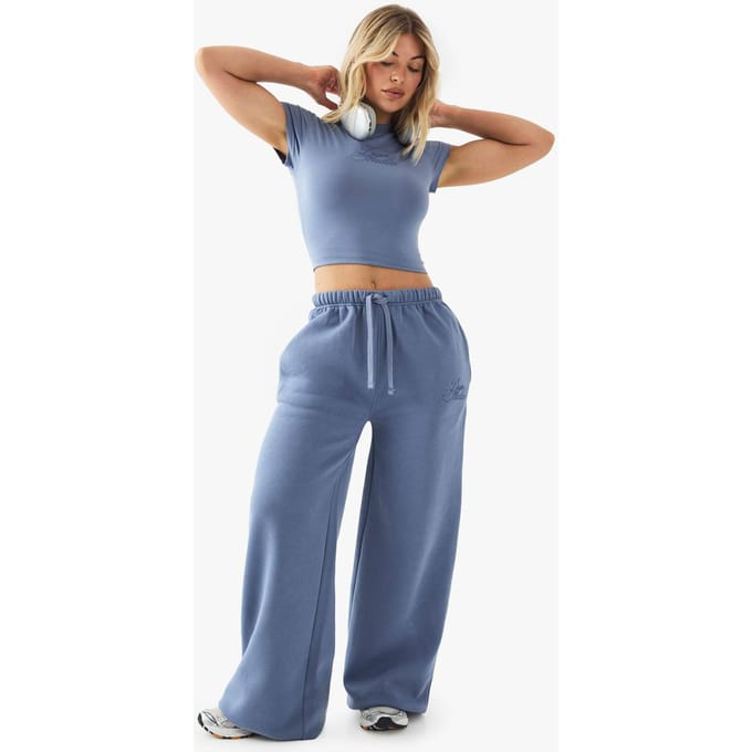 Dames DSGN Studio Contrast Script Rechte Pijp Jogger | Blue | Maat: 3XL