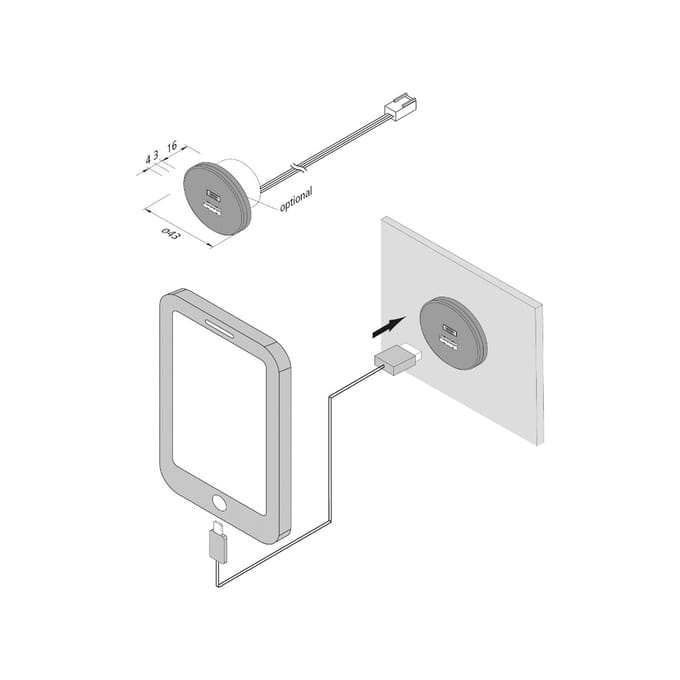 Hera USB-A wandcontactdoos + USB-C, zwart meubel installatie 24V ingang 20W