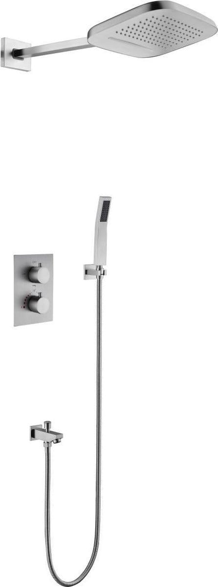 Mawialux thermostatische inbouw regendoucheset - Baduitloop - Waterval - Vierkant - Degu RVS