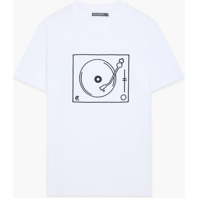 French Connection Turntable Single Embroidered White/black Größe: M | Bedruckte T-Shirts Outlet | Herren | Weiß