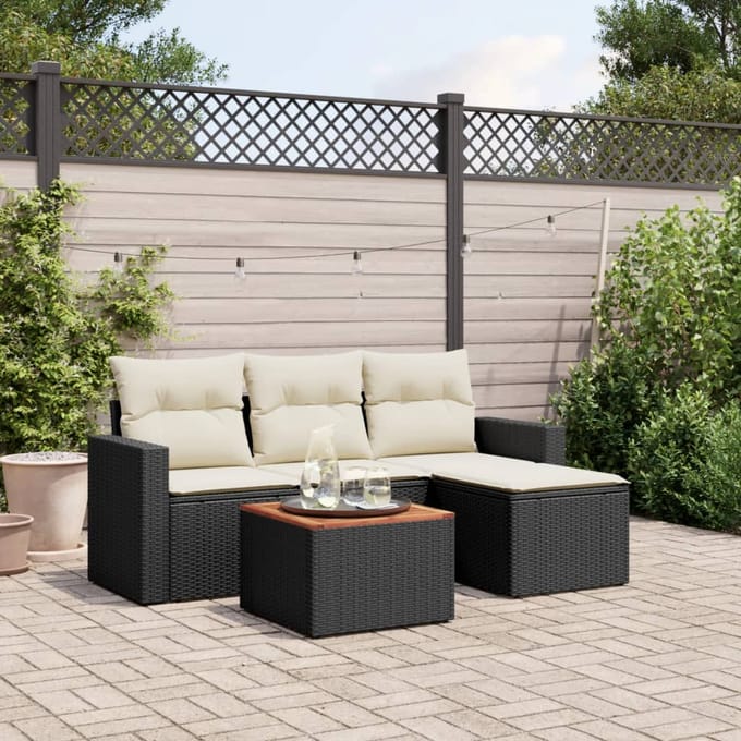 vidaXL - 5-delige - Loungeset - met - kussens - poly - rattan - zwart