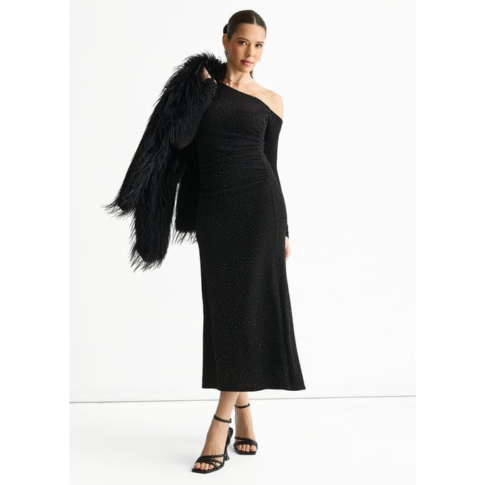 Zwarte midi-jurk met studs en hotfix-details