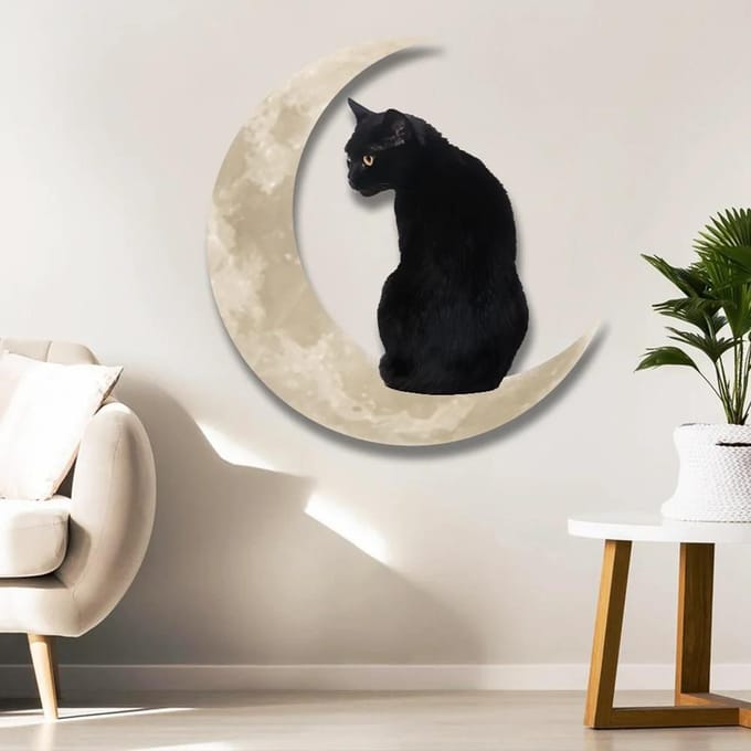 Metaal Zwarte Kat Maan Hangbord Kat Op De Maan Wandhanger Hanger Huis Binnen Decoratie Cadeaus beige