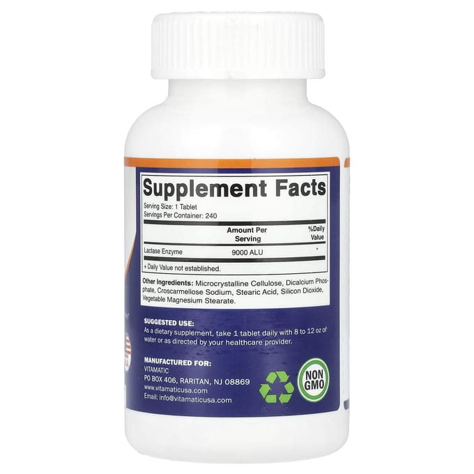 Vitamatic, Enzyme Lactase, 9 000 FCC, 240 Comprimés