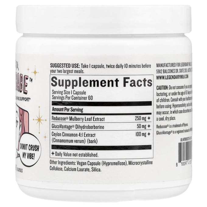Legendairy Milk, Sugar Baby™, Koolhydraatbeheer & Eetlustopwekker, 60 Capsules