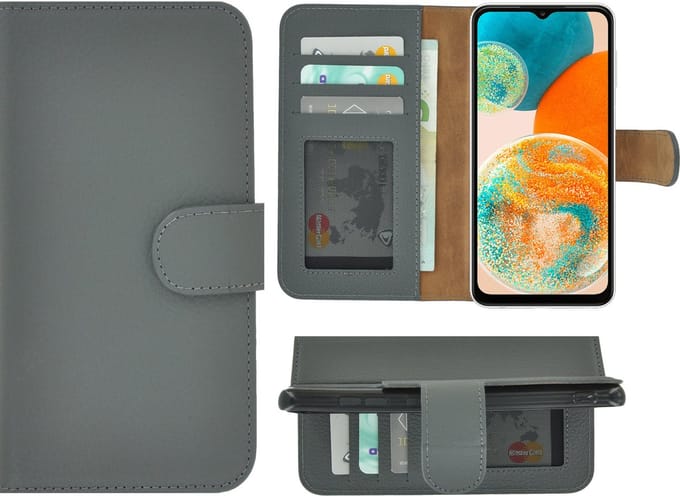 MoDo hoesje voor Samsung Galaxy A23 - Echt Leer Book Case - Grijs