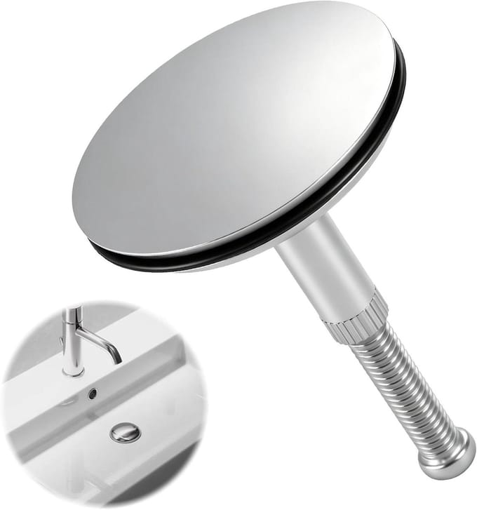 Badstop Messing - Afvoerstop Douche - Badkamer Onderhoud - Verstelbaar Dubbele Afdichting - 43 mm - Zilver