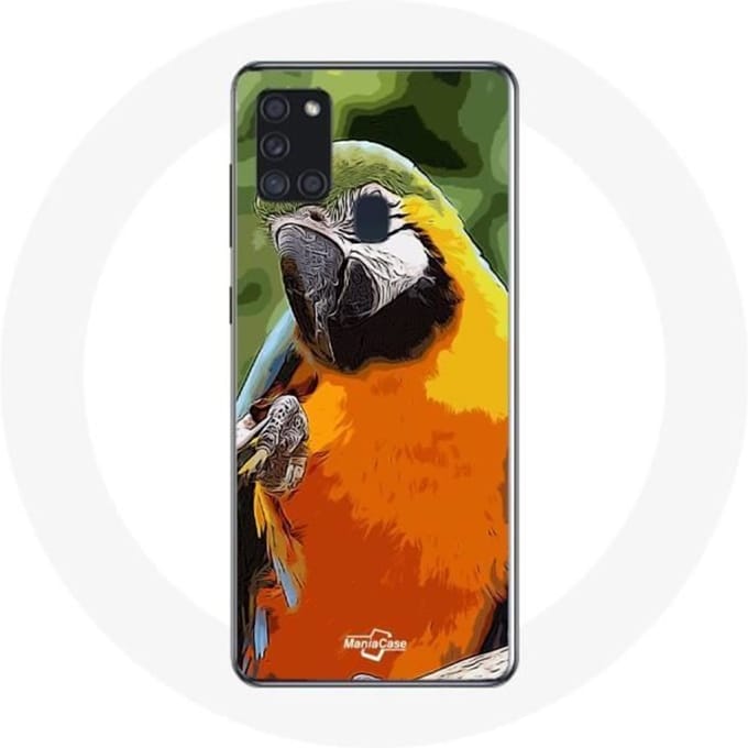 Samsung Galaxy A21S Hoesje Macaws Parrot Oranje Groen
