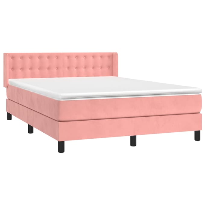 vidaXL - Boxspring - met - matras - fluweel - roze - 140x190 - cm