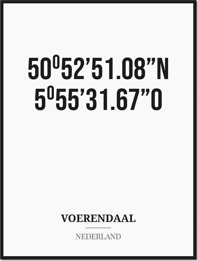 Poster/kaart VOERENDAAL met coördinaten