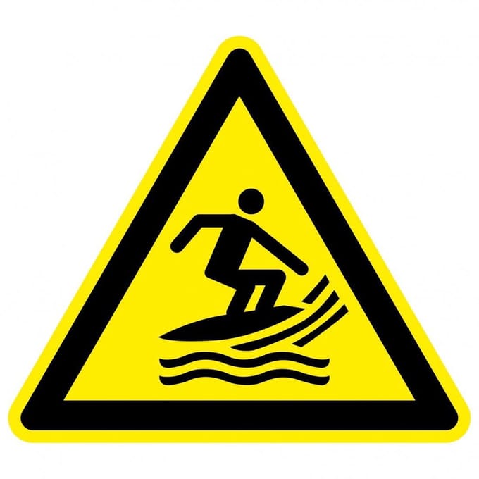 Waarschuwingssticker surfgebied - ISO 7010 - W046 400 mm