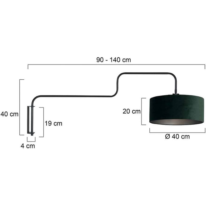 Zwarte Wandlamp Bloeba 4176ZW - Metaal en Textiel, Draaibaar, 40 cm Diameter, Steinhauer