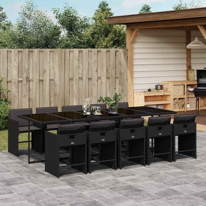 vidaXL - 11-delige - Tuinset - met - kussens - poly - rattan - zwart