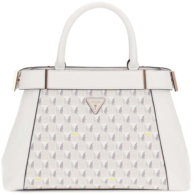 GUESS handtas schoudertas G Wave II Satchel Bag Stone Logo crème