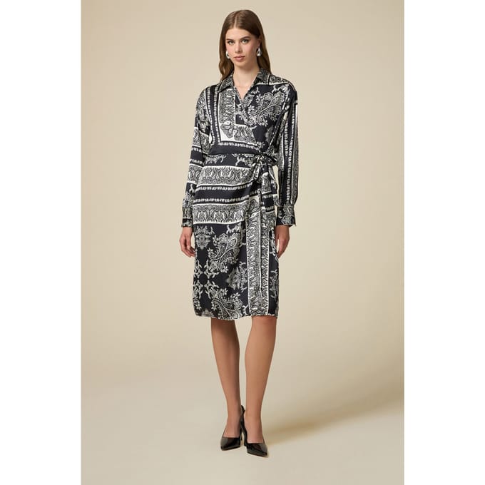 Oltre Patterned Satin Wraparound Dress Black Größe: S | Blusenkleider Outlet | Damen | Schwarz