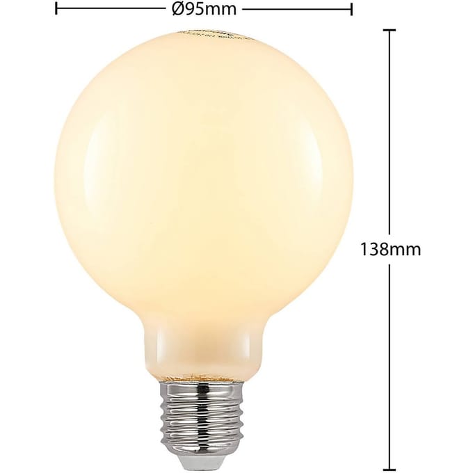 Arcchio LED lamp G95 E27, 8 W, 2.700 K, opaal, dimbaar