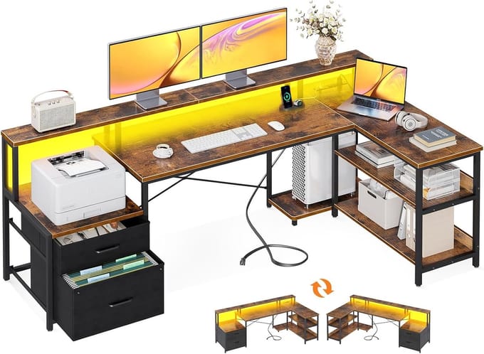 Geformeerd Bureau 75" met Filesysteem - Vintage Stijl
