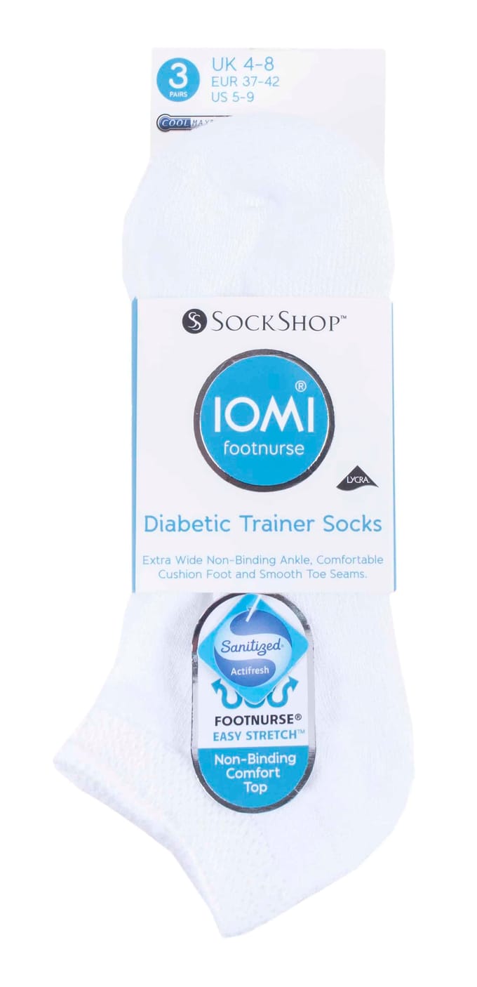 IOMI - 3 paar gewatteerde diabetische trainersokken - Wit