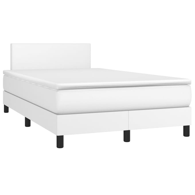 vidaXL - Boxspring - met - matras - en - LED - kunstleer - wit - 120x200 - cm