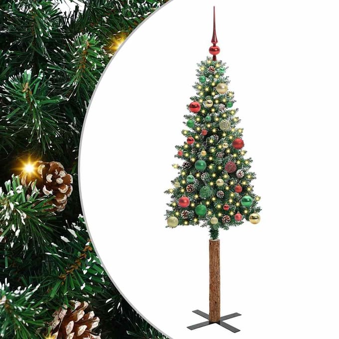 vidaXL - Slanke - Kerstboom - Groen - 150 - cm - PVC - en - massief - dennenhout