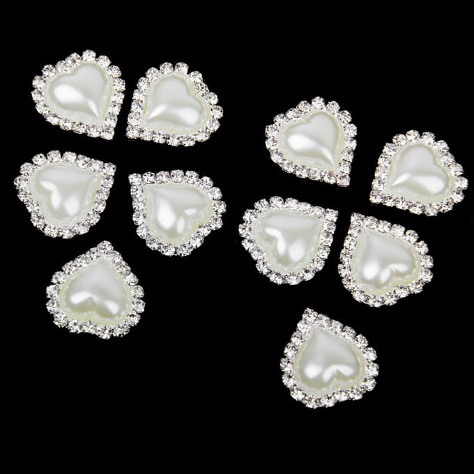10 Crystal Rhinestone Pearl Knoppen FLATBACK Versiering Craft Decor Hart
