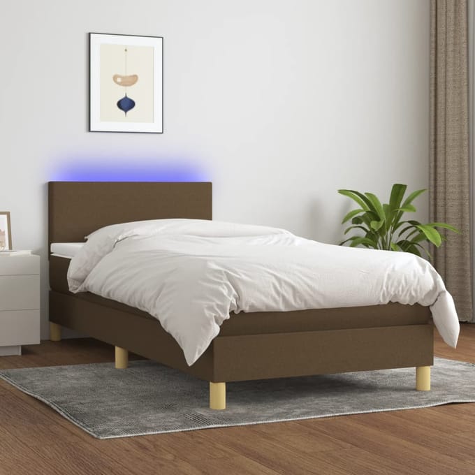 vidaXL - Boxspring - met - matras - en - LED - stof - donkerbruin - 80x200 - cm