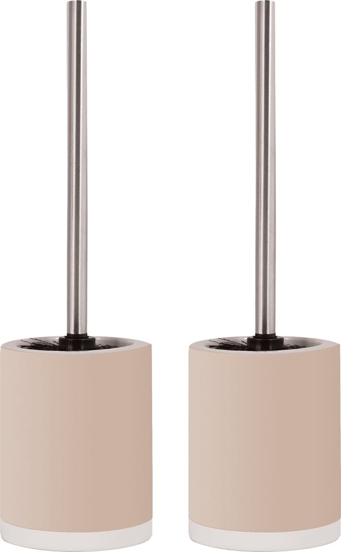 MSV Shine Toilet/wc-borstel houder - 2x - keramiek/metaal - beige - 38 cm
