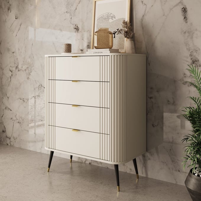 Meubella - Oahu - Ladekast met 4 lades - Beige - 78x40x99 cm