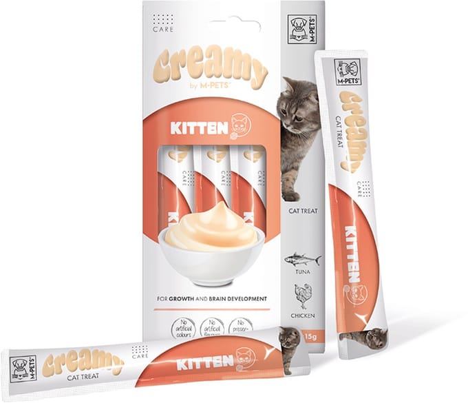 M-PETS Creamy kat functionele snack Kitten - tonijn & kip 60g - per 12