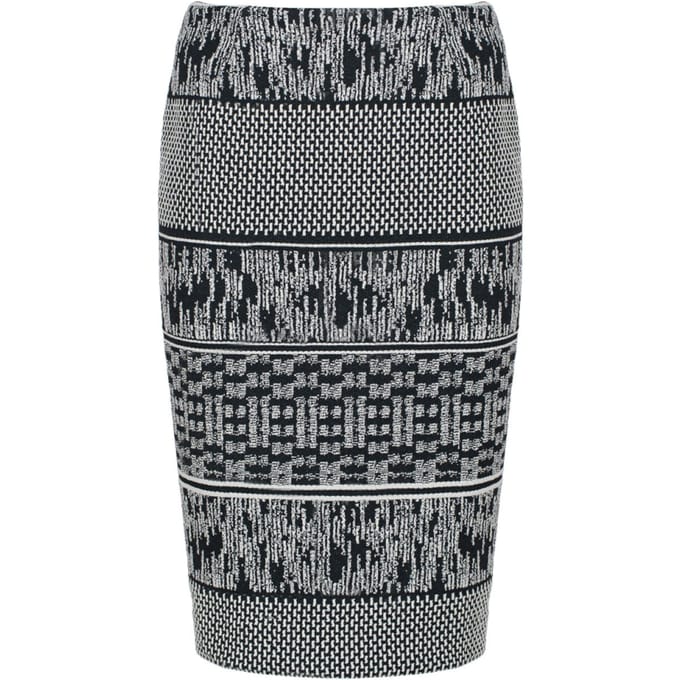 Elastische Gabardine-kokerrok tot onder de knie met luipaardprint