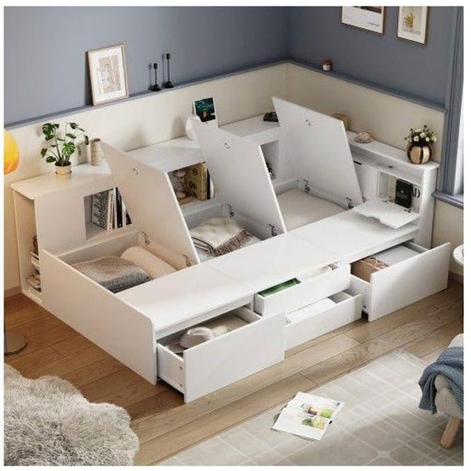 Kinderbed - MUVOE - 90x200 cm - Wit - Met lades - Multifunctioneel design wit