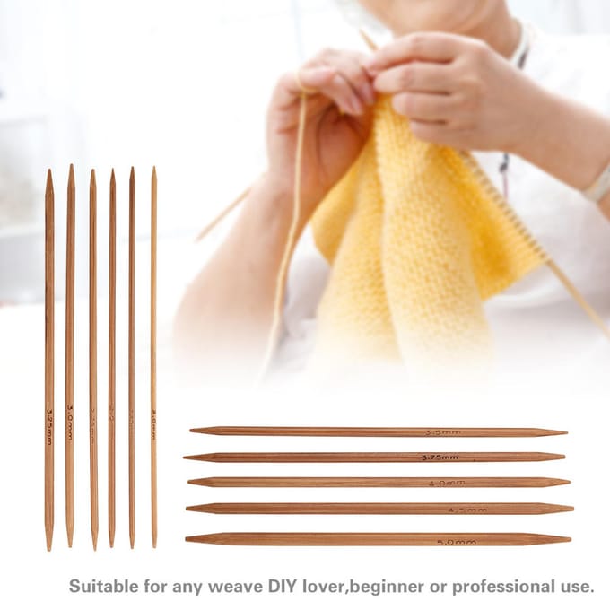 Set van 11 bamboe dubbelpuntige breinaalden, set van 11 maten (5,1 inch/13 cm) beige