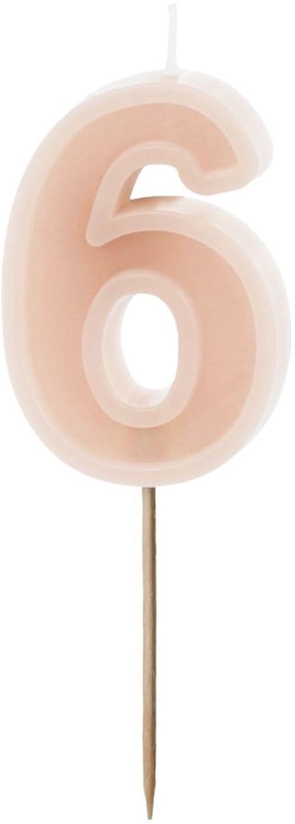 Taartkaars nummer 6 oudroze 6cm