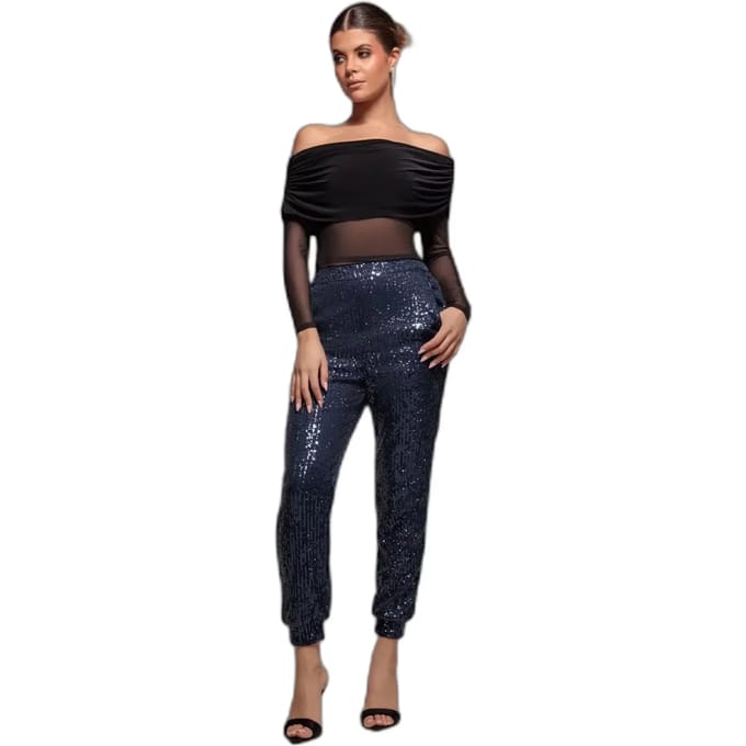 Damesbroek Goddiva Sequin Cuffed Ankle