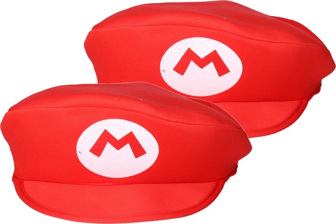 2x stuks rode Loodgieter pet voor Mario - Carnaval verkleed petten