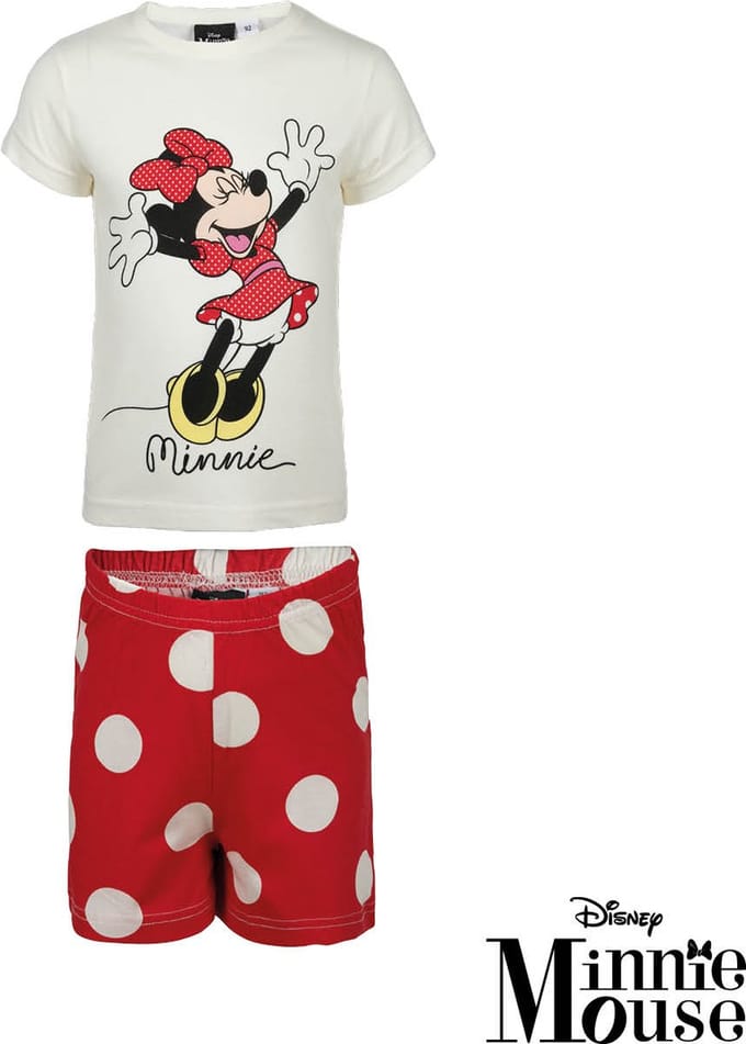 Minnie Mouse shortama - Maat 92 - wit met rood - Disney pyjama - 100% katoen