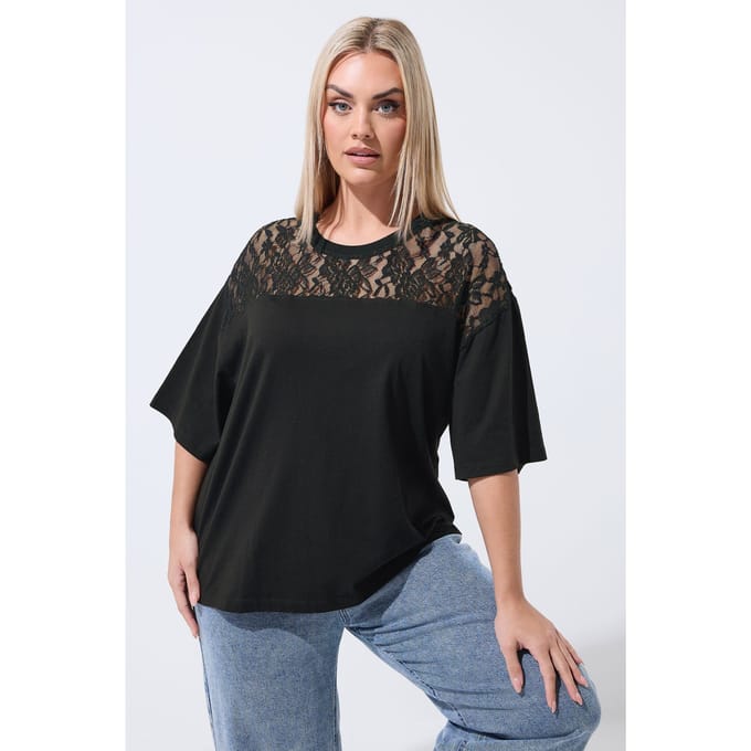 Limited Collection Zwart Tshirt Met Kanten Inzetstuk Size 44