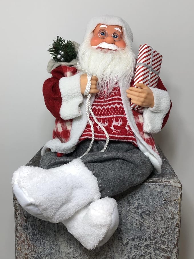 Luxe Afgewerkte Kerst Decoratie Kerstman Zittend - 60cm