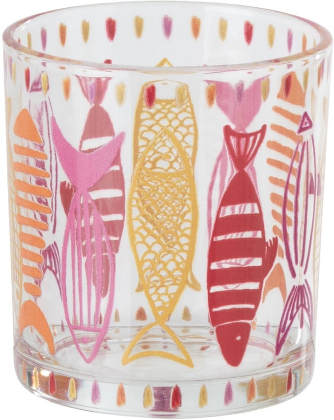 J-Line theelichthouder Vis - glas - roze/oranje - small - 2 stuks